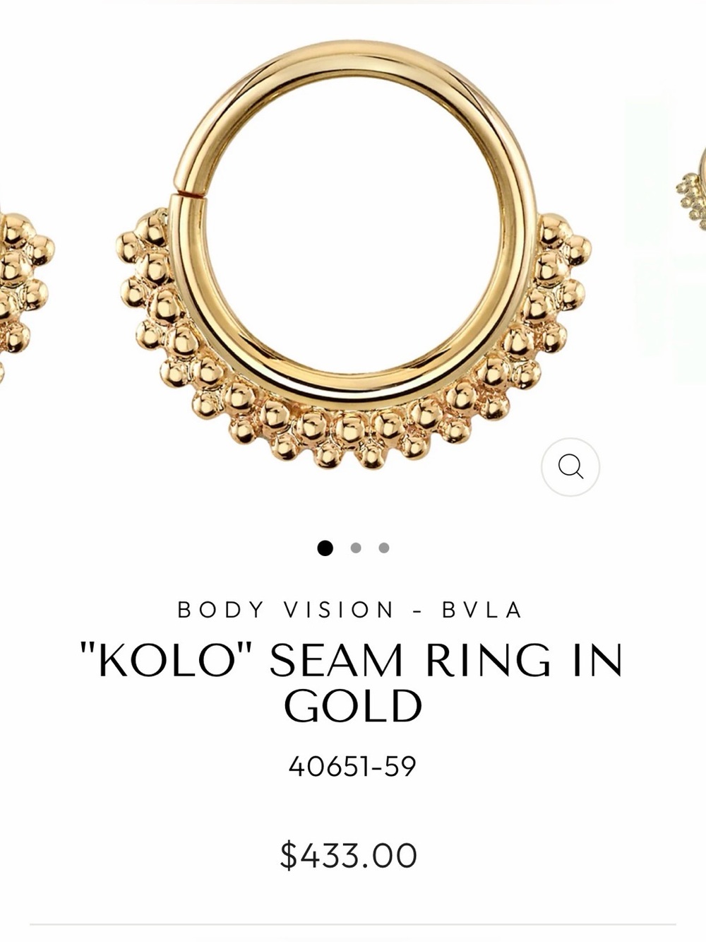Body Vision Los Angeles BVLA 14k Yellow Gold Septum Ring